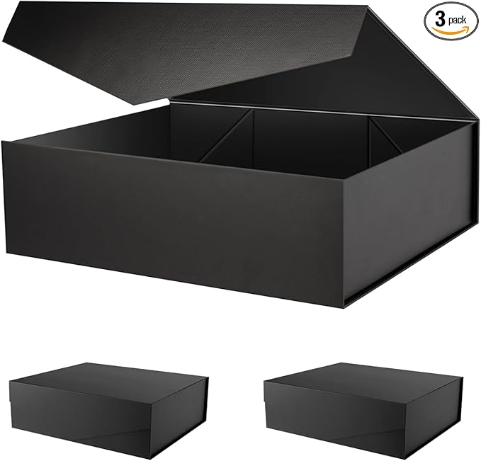 PACKHOME 17x14.5x5.5 Inches, 3 Extra Large Gift Boxes with Lids, Magnetic Closure Boxes for Clothes and Large Gifts (Matte Black with Grain Texture)