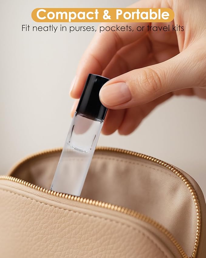 12 Pack Essential Oil Roller Bottles, 10ml Refillable Clear Glass Roller Bottles with Stainless Steel Roller Balls and Caps for Travel, Perfume and Lip Gloss