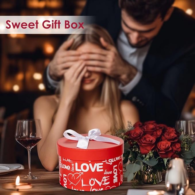 Luxury Round Nested Gift Boxes with Lids (Set of 4) – Reusable Sturdy Cardboard Gift Box Set for Birthdays, Weddings, Anniversaries, Christmas, and Valentine’s Day – Red