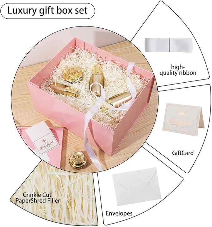 UoeRing 2Pcs Pink Extra Large gift box with lids 16.5×13×8 Inches gift boxes for presents,Birthday Box (include Ribbon, Paper Shred Filler Gift Card & Envelopes)