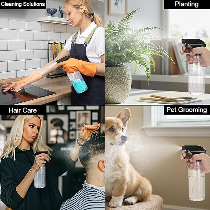 Spray Bottles Plastic Spray Bottle for Hair Mist/Stream Heavy Duty Empty Spray Bottles for Cleaning Solutions, Plants, Cooking (16.9oz-BlackClear)