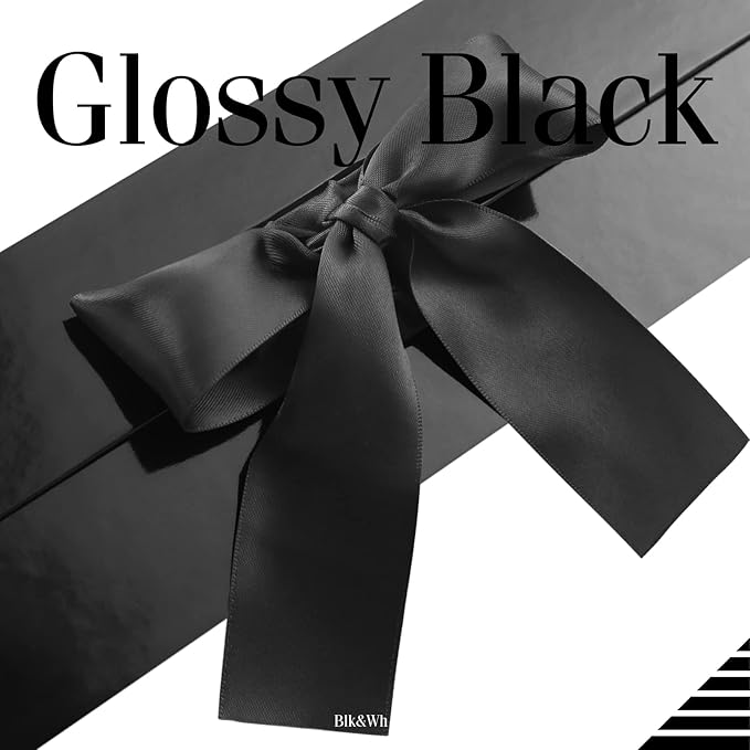 BLK&WH 6 Large Gift Boxes with Ribbon 13.5x9x4.1 Inches, Black Gift Boxes with Lids Large, Groomsmen Boxes, Luxury Magnetic Boxes for Presents (Glossy Black)