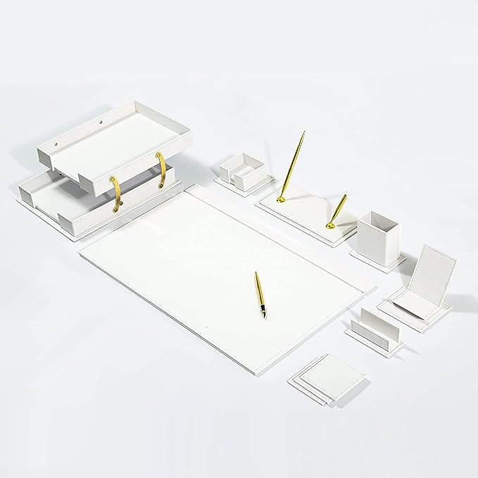 MOOGCO Bonded Set - Desk Accessories - Leather Desk Organizer - Bonded Leather Set - Office Desk Accessories - Home Office Accessories - Desk Supplies - Leather Desk Set - Office Accessories