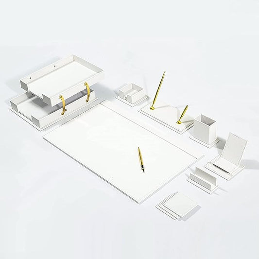 MOOGCO Bonded Set - Desk Accessories - Leather Desk Organizer - Bonded Leather Set - Office Desk Accessories - Home Office Accessories - Desk Supplies - Leather Desk Set - Office Accessories