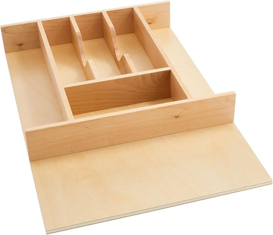Rev-A-Shelf Trim-to-Fit Silverware Drawer Organizer For Kitchen Utensil Cutlery Cabinet Storage, Natural Maple Wood 7 Compartment Tray Insert, 4WCT-1