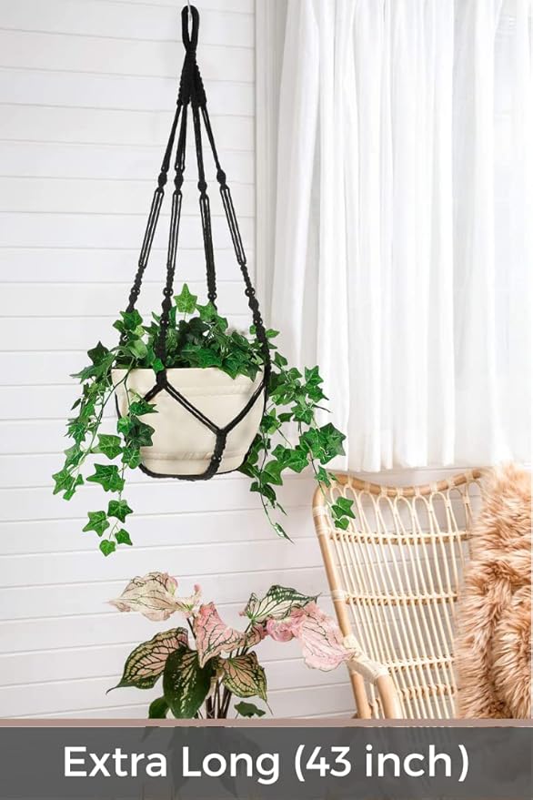 2 Pack 43 Inches Macrame Planter Hanger Large for 12 inch Pot (Extra Long & Big) + Swag Hook | Large Hanging Planter for Indoor Plants | No Pot/Plant Included (XL)