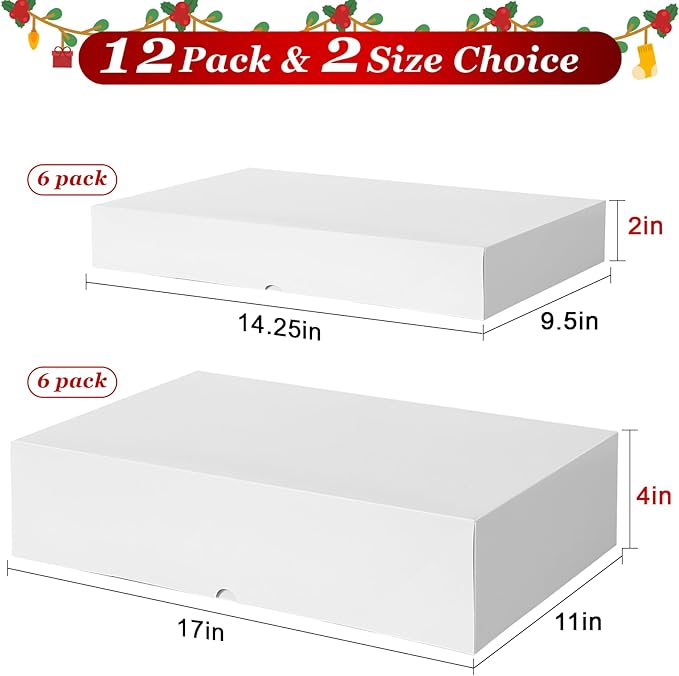 STYPOP 12 Pack Gift Boxes with Lids for Present - 6 Extra Large 17" (4" Deep) & 6 Large 14" (2" Deep) White Gift Boxes for Clothing Wrapping, Christmas