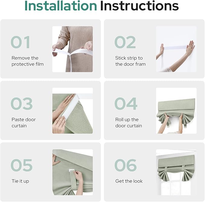 HOMEIDEAS 100% Sage Green Linen Blackout French Door Curtains, Privacy Door Window Curtains, 34 X 40 Inch Room Darkening Blinds, Thermal Insulated Shades for Bedroom, 1 Panel