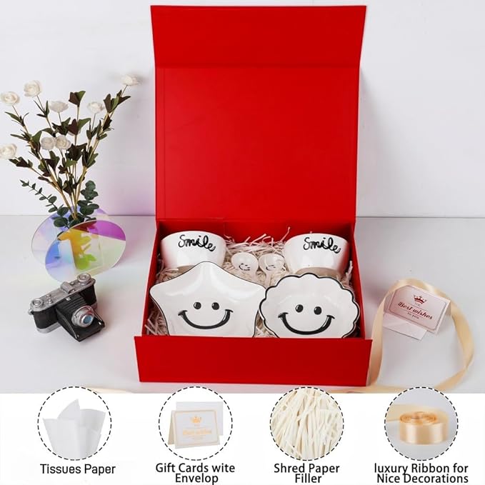 UoeRing 6 Pack Red Gift Box Large 13.5x11.8x4.7 inch Luxury Gift Box for Presents with Magnetic Closure Lid Collapsible,Birthday,Christmas,Contains Card, Ribbon, Tissue Paper,Shredded Paper Filler