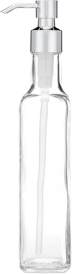 Rail19 French Vessel Glass Soap Dispenser with Metal Pump - Refillable Hand Soap, Lotion & Sanitizer for Sinks and Small Countertops, 8.5oz (Cali Chrome)