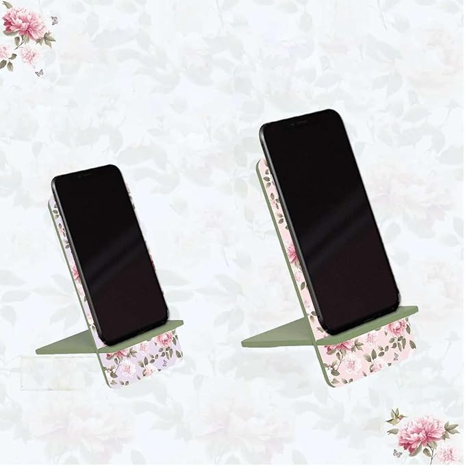 Wooden Pink Cell Phone Stand,Universal Phone Holder Stand Charging Hole Compatible with All Phone iPhone14,Smartphones,Facetime Holder for Desk 6"x 3.15"Inch Pink Peonies (Regular)