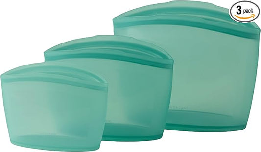 Blue Ginkgo Reusable Silicone Storage Bags – 3-Pack | Korean-Made Stand Up Food, Freezer Bags - Forest Green