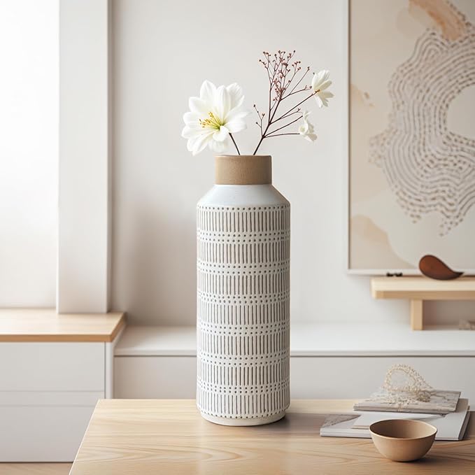 Rustic Large Ceramic Vase for Living Room Bedroom 15.75'' Farmhouse Flower Vase for Fake Plant Home Decor Office Table Shelf Fireplace Centerpieces Retro Vintage Classic Modern Gift