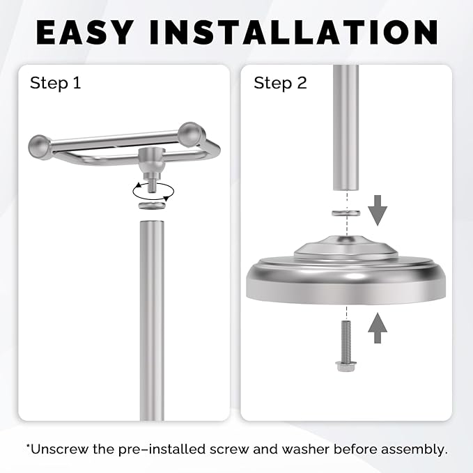 Toilet Paper Holder Stand, Brushed Nickel Toilet Paper Holder Free Standing, Post Pivoting Design & Stable Weighted Base SUS304 Stainless Steel for Bathroom(Mega Roll)