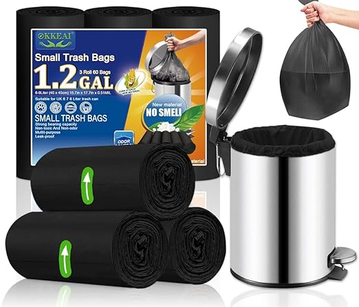 OKKEAI Small Garbage Bags for Bathroom Can 5 Liter Trash Bags 1.2 Gal Waste Basket Liners for Bathroom Mini Trash Bags Trash Plastic Bags Small
