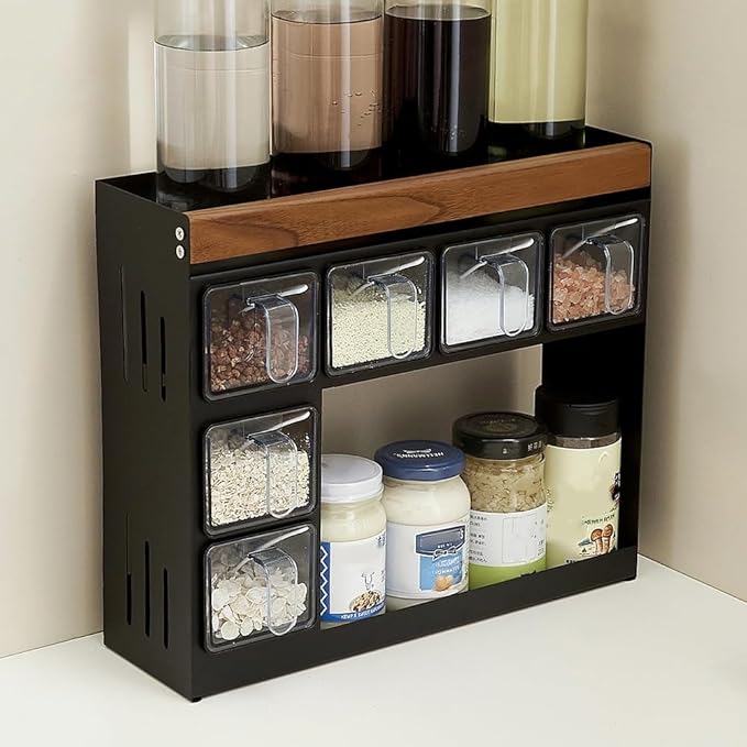 Kitchen Spice Rack Wall, Wall Mount Hanging Seasoning Box, Space Saving Spice Shelf for Seasonings, Condiments, and Jars