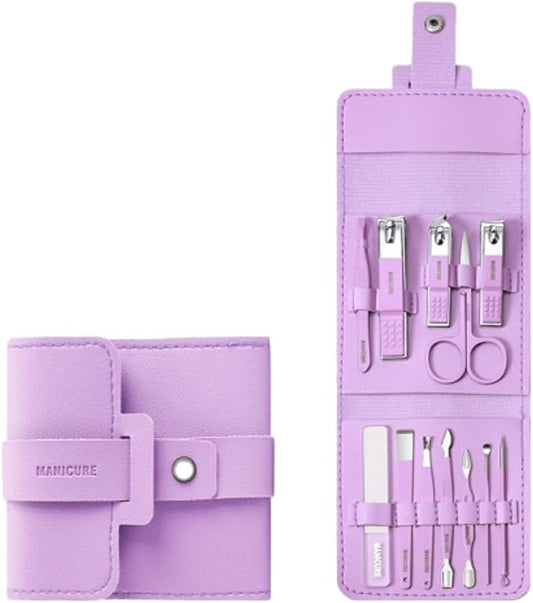 Portable Nail Clipper Set 12/16PCS, Nail Clippers and Beauty Tool Portable Set Manicure Set 12 in 1, Set Nail Clippers Professional Personal Care Tool Kit, Professional Manicure (12pcPurple)