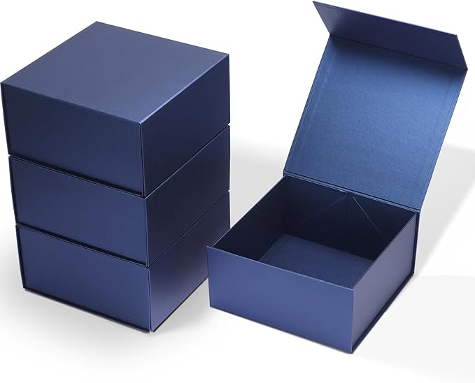 4 Pack 8x8x4 Inches Gift Boxes with Magnetic Closure Lids, Blue Magnetic Box for Wedding, Groomsmen Bridesmaid Proposal, Birthdays, Mother's Day