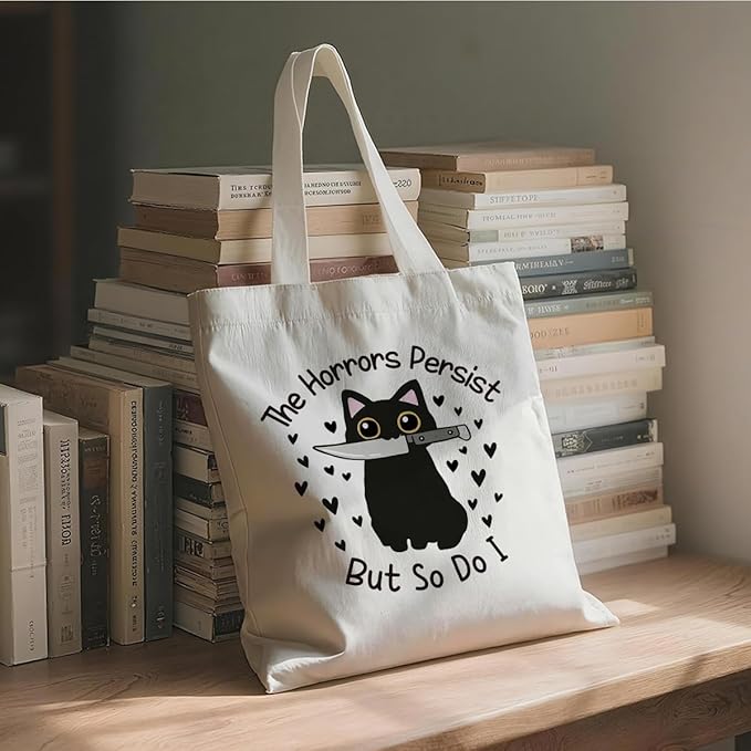 Canvas Tote Bag for Women, Funny Black Cat Shoulder Bags, Inspirational Canvas Totes to Work Traveling, Christmas Gifts to Friends and Family, Holiday Gift Bags for Wrap Storage