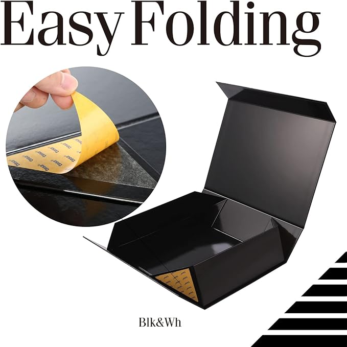 BLK&WH 6 Large Gift Boxes 13.5x10x3.5 Inches, Black Gift Boxes with Magnetic Closure Lids, Sturdy Shirt Boxes, Rectangle Collapsible Boxes for Gift Packaging (Glossy Black)