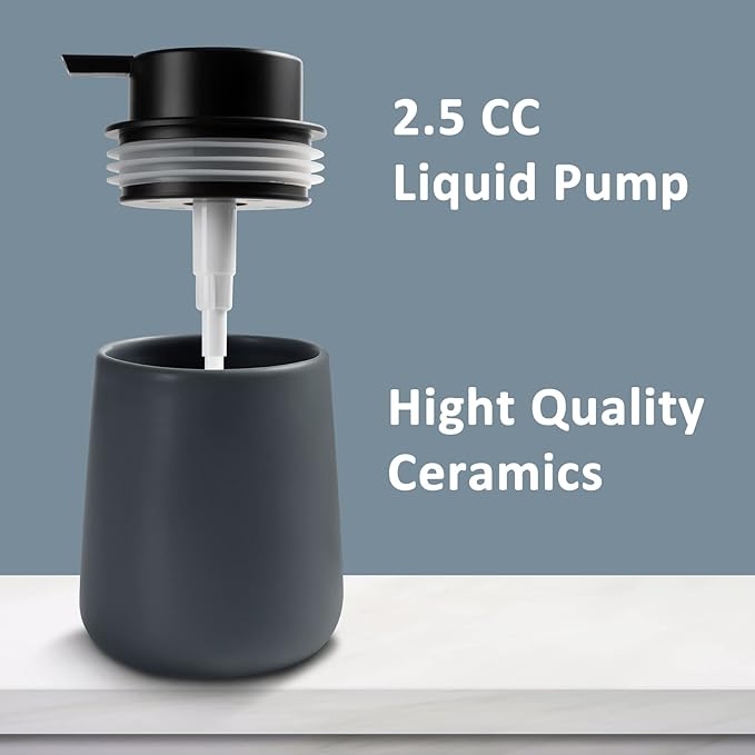 Soap Dispenser Ceramic with Easy-to-Press Pump Hand Lotion Liquid Dispenser for Shampoo Bathroom Kitchen 12 oz Grey