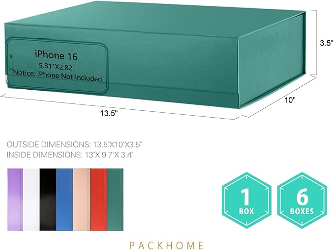 PACKHOME Large Gift Box 13.5x10x3.5 Inches, Sturdy Shirt Box with Magnetic Lid for Multiple Occasions (Glossy Green)