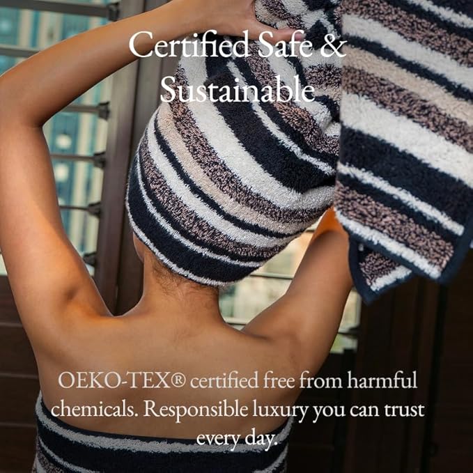 Italic Ultraplush 12-Piece Family Towel Set – Luxury Bath Towels, Hand Towels & Washcloths – Plush, Quick Dry, 800GSM 100% Australian Cotton for Bathroom & Spa - White & Blue (Stripe Multi-Color)