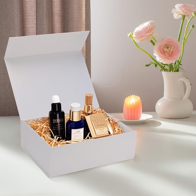 Ditwis 4 Pack 12x9x4 Inches Gift Boxes with Magnetic Closure Lids, White Magnetic Box for Wedding, Groomsmen Bridesmaid Proposal, Birthdays, Mother's Day