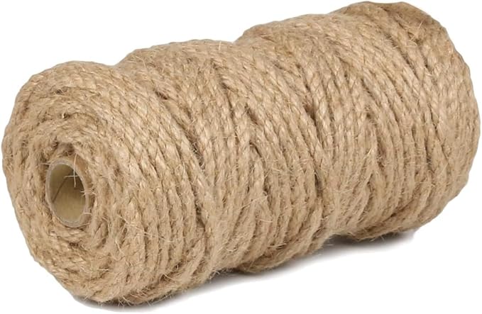 2Pcs 5mm Natural Jute Twine Rope 210 Feet Twisted Heavy Duty Thick Twine for Cat Scratching Post Tree Craft Projects Garden Home Decoration Packing Bundling (Brown-105Feet/Roll)