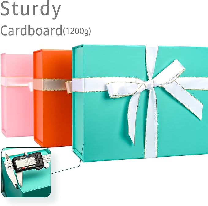 LIFELUM Green Blue Gift Box 13.85 x 8.35 x 4.45 inch, 1 Pack Big Gift Box with Magnetic Lid for Presents, Bridesmaid Proposal Boxes Contains Ribbon, Card,Shredded Paper Filler