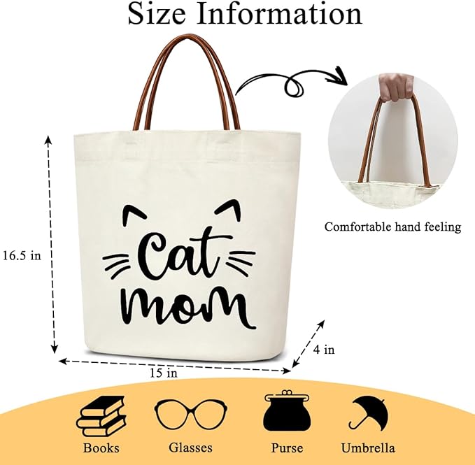 Canvas Tote Bag for Women, Birthday Gifts, Aesthetic Reusable Grocery Shopping Bags With Leather Handles