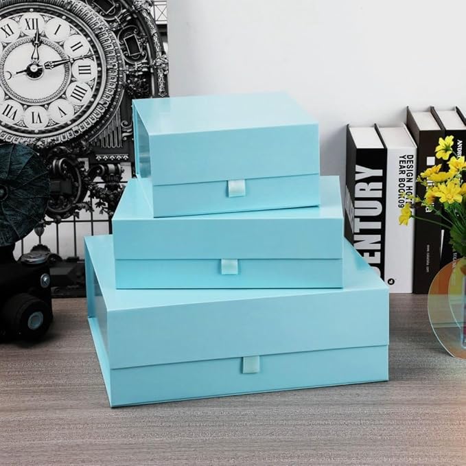 5 Pcs Large Gift Box 13.5x11.8x4.7 Inches, Blue Gift Boxes for Presents with Magnetic Closure Lid, Luxury Gift Box Rectangle Collapsible Boxes for Gift Packaging