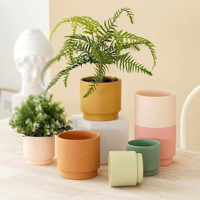 Planting Pot Round Ceramic Flower Pots, Flower Pots with Drainage Holes Indoor Plant Pot