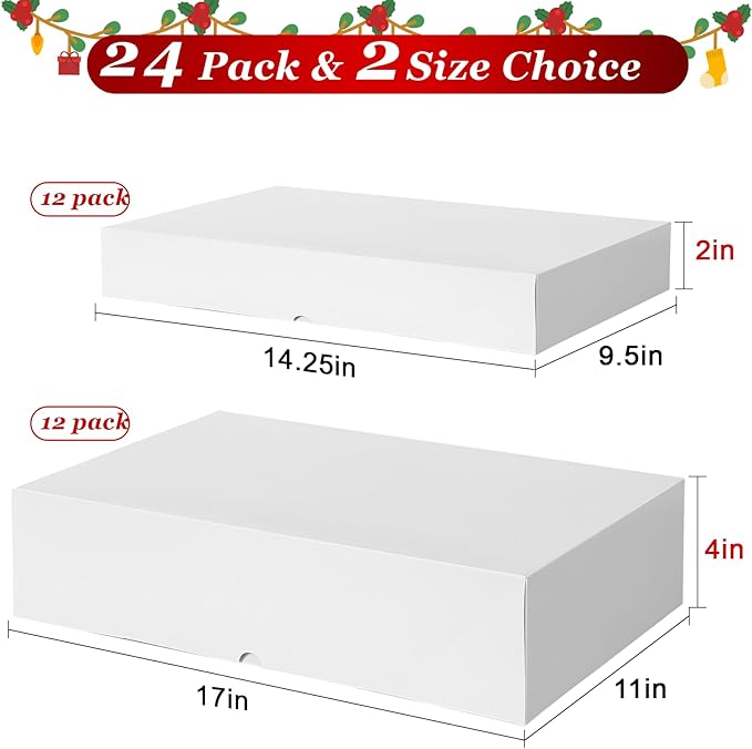 STYPOP 24 Pack Gift Boxes with Lids for Present - 12 Extra Large 17" (4" Deep) & 12 Large 14" (2" Deep) White Gift Boxes for Clothing Wrapping, Christmas