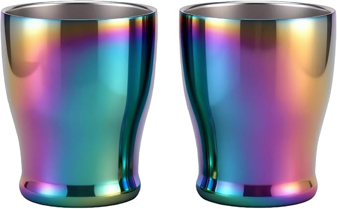 TIAKO 2-Pack Double Wall Stainless Steel Insulated Cups, 8.8oz (260ml), Hot & Cold Drinkware for Travel, Office, Home – Sweat-Proof, Durable, Mirror Polished Finish (Rainbow)