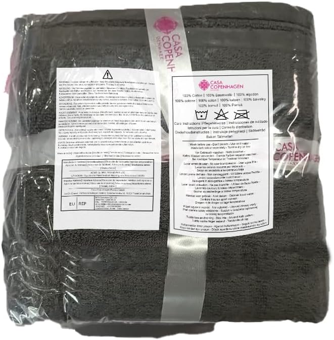 CASA COPENHAGEN Bella 6 Pieces Towel Set- Pinstripe Grey, 600 GSM 2 Bath Towel 2 Hand Towel 2 Washcloth, Designed in Denmark Made of Soft Egyptian Cotton for Bathroom, Kitchen & Shower