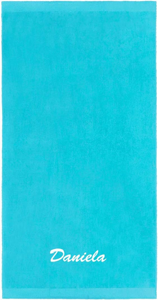 Kaufman - Personalized Velour Beach and Pool Towel 100% Cotton 30in X 60in Solid Color Bath Towel Embroidered (Turquoise)