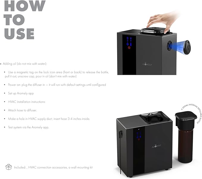 Smart Bluetooth HVAC Scent Diffuser - Whole Home & Commercial Aroma System, Waterless Aromatherapy, Ideal for Whole House and Office Scenting, App Controlled Perfect Aroma Diffuser Up to 1,800 SQFT