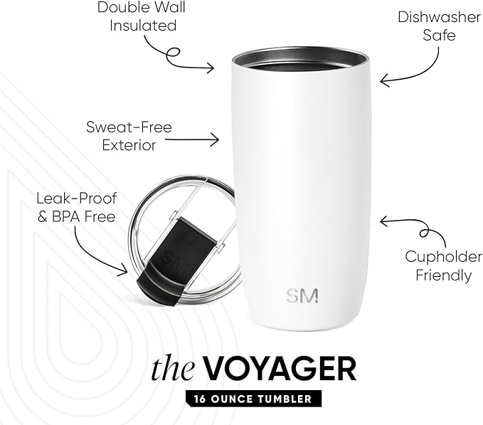 Simple Modern Travel Coffee Mug Tumbler with Flip Lid | Reusable Insulated Stainless Steel Cold Brew Iced Coffee Cup Thermos | Gifts for Women Men Him Her | Voyager Collection | 16oz | Winter White