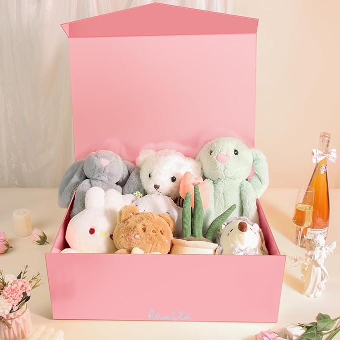 ROSEGLD Extra Large Gift Box 20x16x7.2 Inches, Giant Pink Magnetic Gift Box with lids for Presents, Bridesmaid Proposal Box (Glossy Pink)