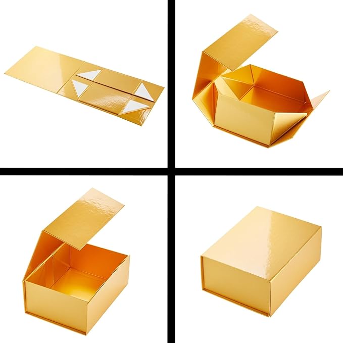 Stockroom Plus Magnetic Gold Gift Boxes with Lids - 9.5 x 7 x 4 In, Jewelry Gift Box 6 Pack, Gold - Magnetic Closure & Cardboard Construction