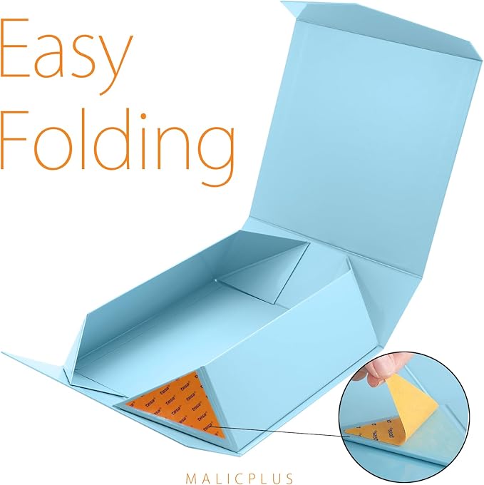 Gift Box with Lid 9x9x3.4 Inches, Blue Bridesmaids Proposal Box with Magnetic Closure for All Occasion (Glossy Blue)