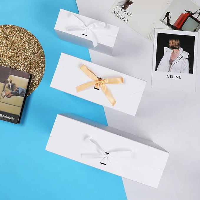 Extra Large White Gift Box 16x14x5.3 Inches, Gift Box with Ribbon with Lid Magnetic Closure, Groomsman Proposal Box, Rectangle Collapsible Gift Boxes for Large Gifts (Matte White)