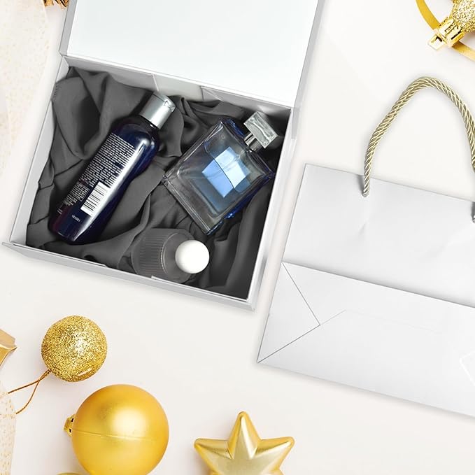 Elegant Gift Boxes with Gift Bag for Presents with Lids Magnetic Closure Rectangle Collapsible for Christmas, Valentine's Day, Birthday Gift Packging (White)