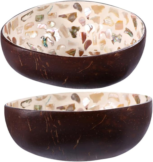 2pcs Handmade Natural Coconut Shell Bowls with Unique Hand-painted Pattern Multipurpose Food Containers for Salad Snacks Desserts and Home Decor Decorative Entryway Key Storage