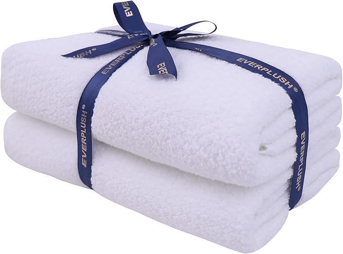 Everplush Diamond Collection Oversized Bath Towel – 2 Pieces, Super Soft & Highly Absorbent, Quick-Drying & Extra Large Perfect for Bathroom, Pool, Swimming Use(White, 30" x 56" 2PK)