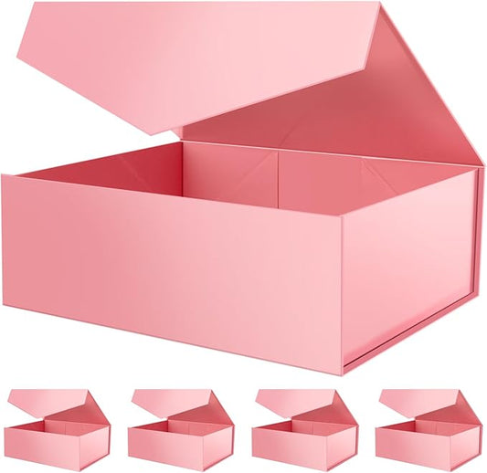 ROSEGLD 5 Extra Large Gift Boxes 20x16x7.2 Inches, Giant Pink Magnetic Gift Boxes with lids for Presents, Bridesmaid Proposal Boxes (Glossy Pink)