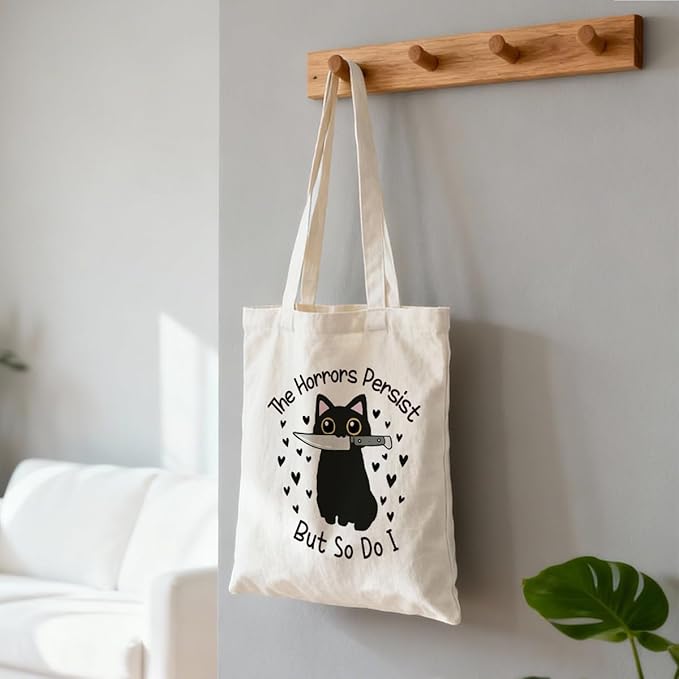 Canvas Tote Bag for Women, Funny Black Cat Shoulder Bags, Inspirational Canvas Totes to Work Traveling, Christmas Gifts to Friends and Family, Holiday Gift Bags for Wrap Storage