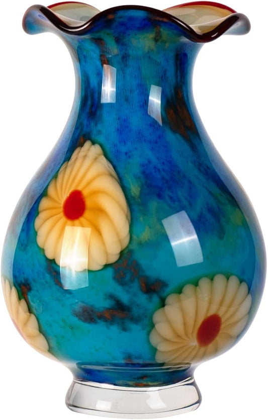 KAMMAK Colored Glass Vase, Beautiful Hand Blown Decorative Vase, Modern Art Vase for Flower Mantle Dining Table Centerpiece, Entryway Living Room Wedding Decoration, FH026