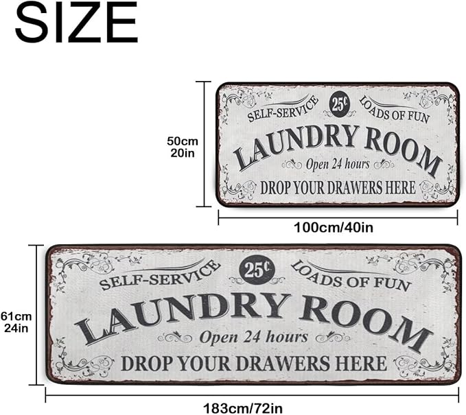 Laundry Room Long Rug Area Rug Non-Slip Floor Mat Waterproof Farmhouse Carpet for Kitchen 72" x 24"(White-1)